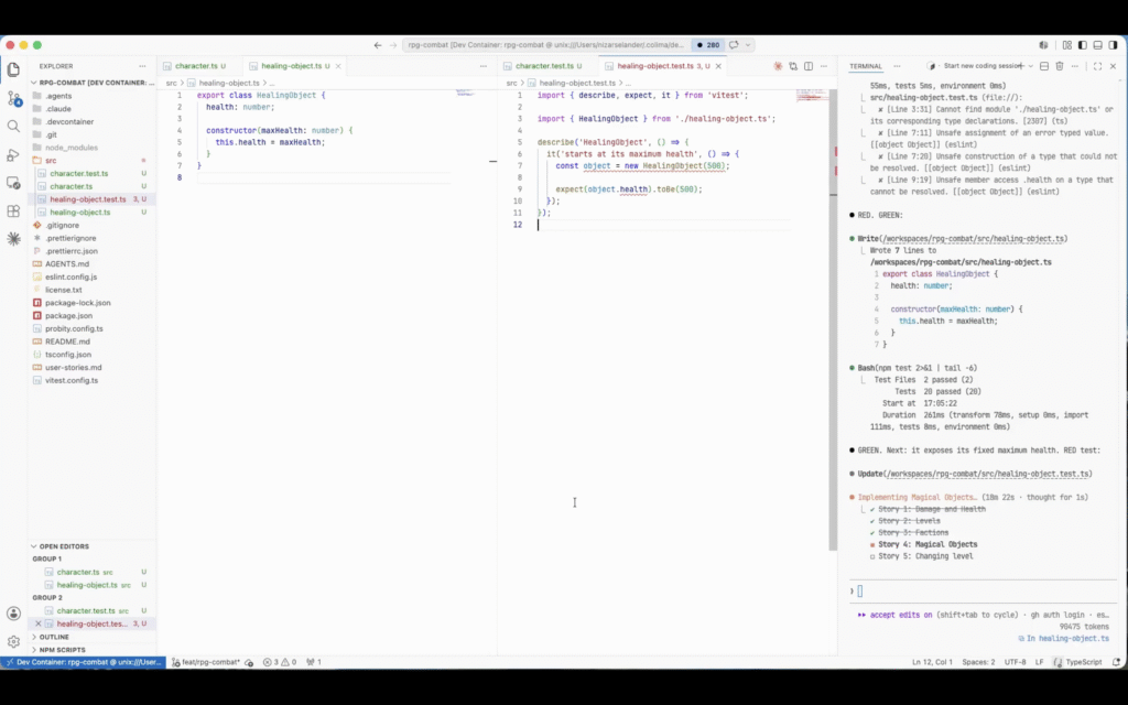 Screenshot of an IDE with code and chat with agentic AI